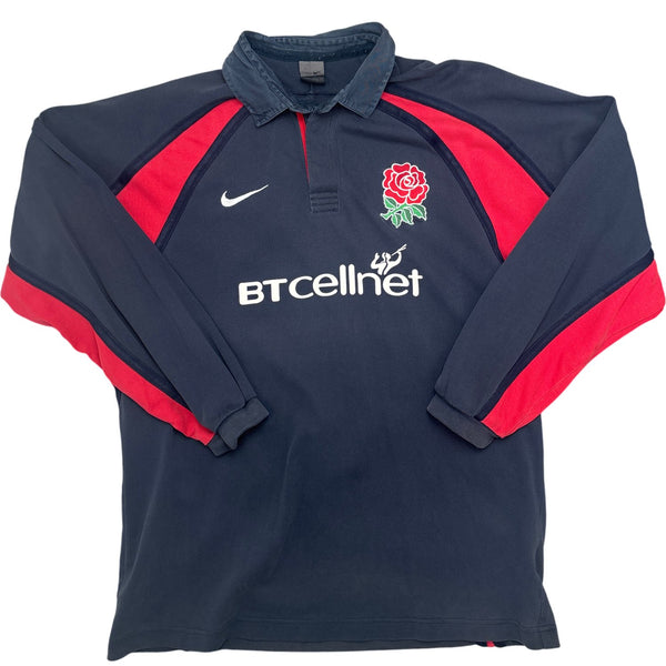 Vintage Navy Nike Rugby Shirt England BT Cellnet (L)