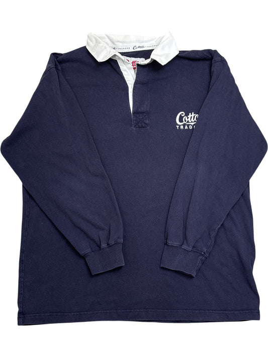 Vintage Navy Cotton Traders Rugby Shirt L ()