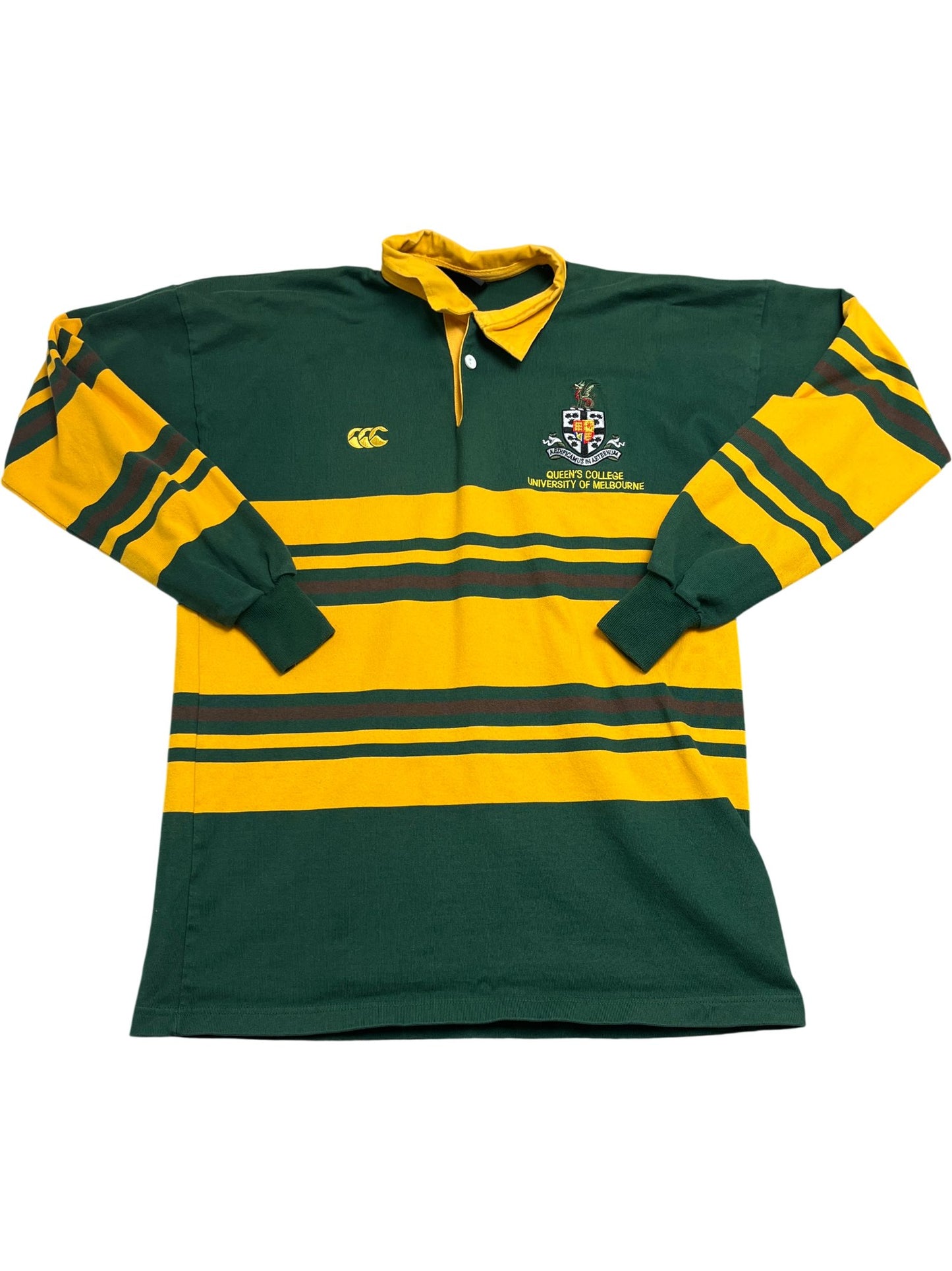 Vintage Green Yellow Rugby Shirt Canterbury University of Melbourne (M)