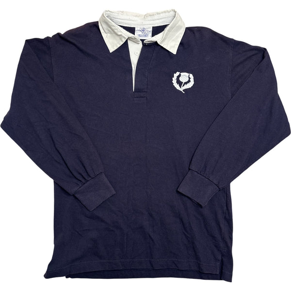 Vintage Navy Rugby Shirt Thistle Emblem (M)