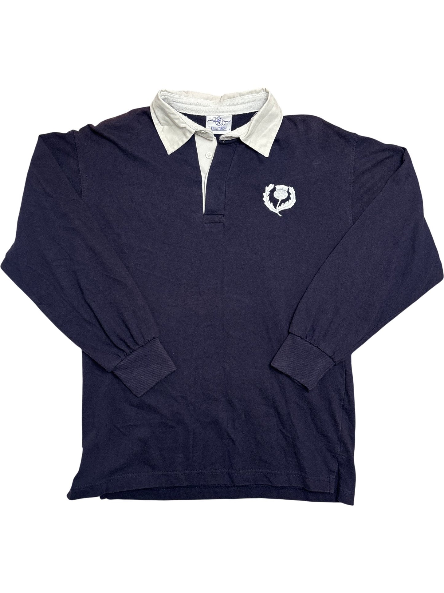 Vintage Navy Rugby Shirt Thistle Emblem (M)