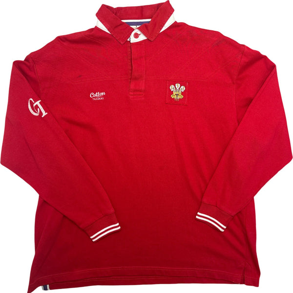Vintage Red Cotton Traders Rugby Shirt Wales (XXL)