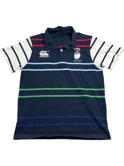 Vintage Navy Canterbury Rugby Polo Shirt 6 Nations Striped (S)