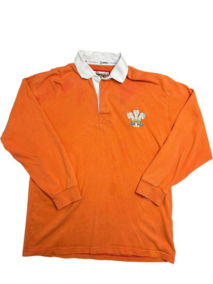 Vintage Orange Rugby Shirt Wales Crest (M)