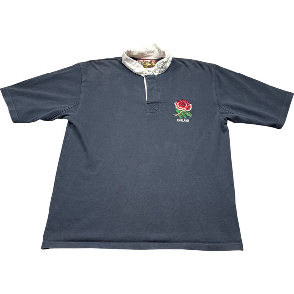 Vintage Navy Rugby Shirt England Rose Embroidered (L)
