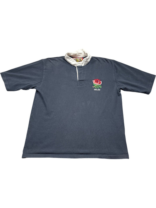 Vintage Navy Rugby Shirt England Rose Embroidered (L)