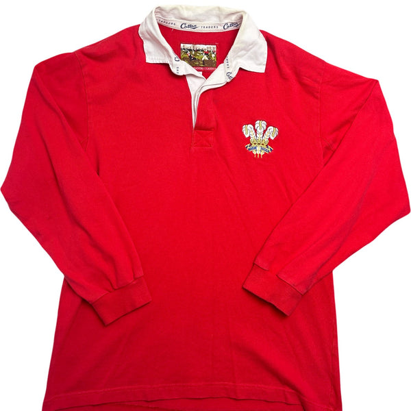 Vintage Red Rugby Shirt Wales Embroidered Classic Design (M)