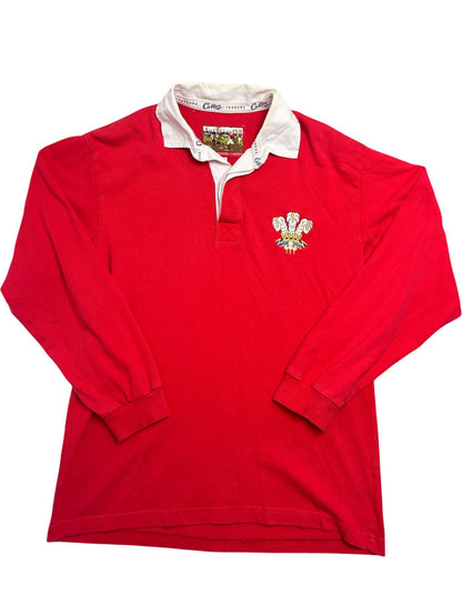 Vintage Red Rugby Shirt Wales Embroidered Classic Design (M)