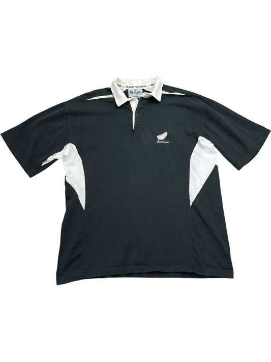 Vintage Black Rugby Polo Shirt New Zealand (XL)