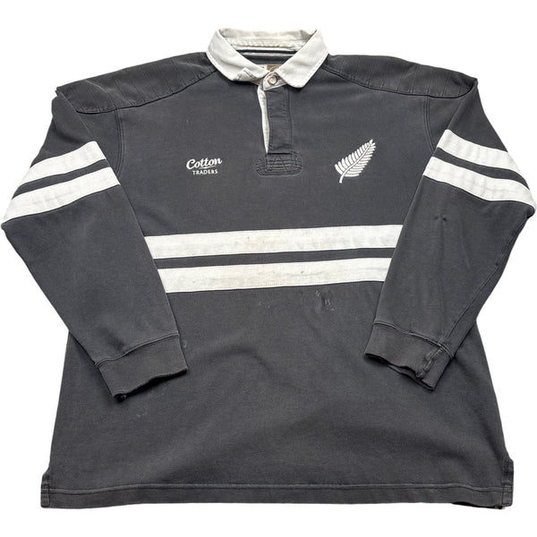 Vintage Black Cotton Traders Rugby Shirt New Zealand (L)
