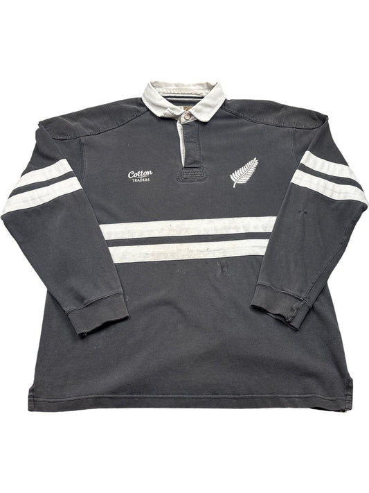 Vintage Black Cotton Traders Rugby Shirt New Zealand (L)
