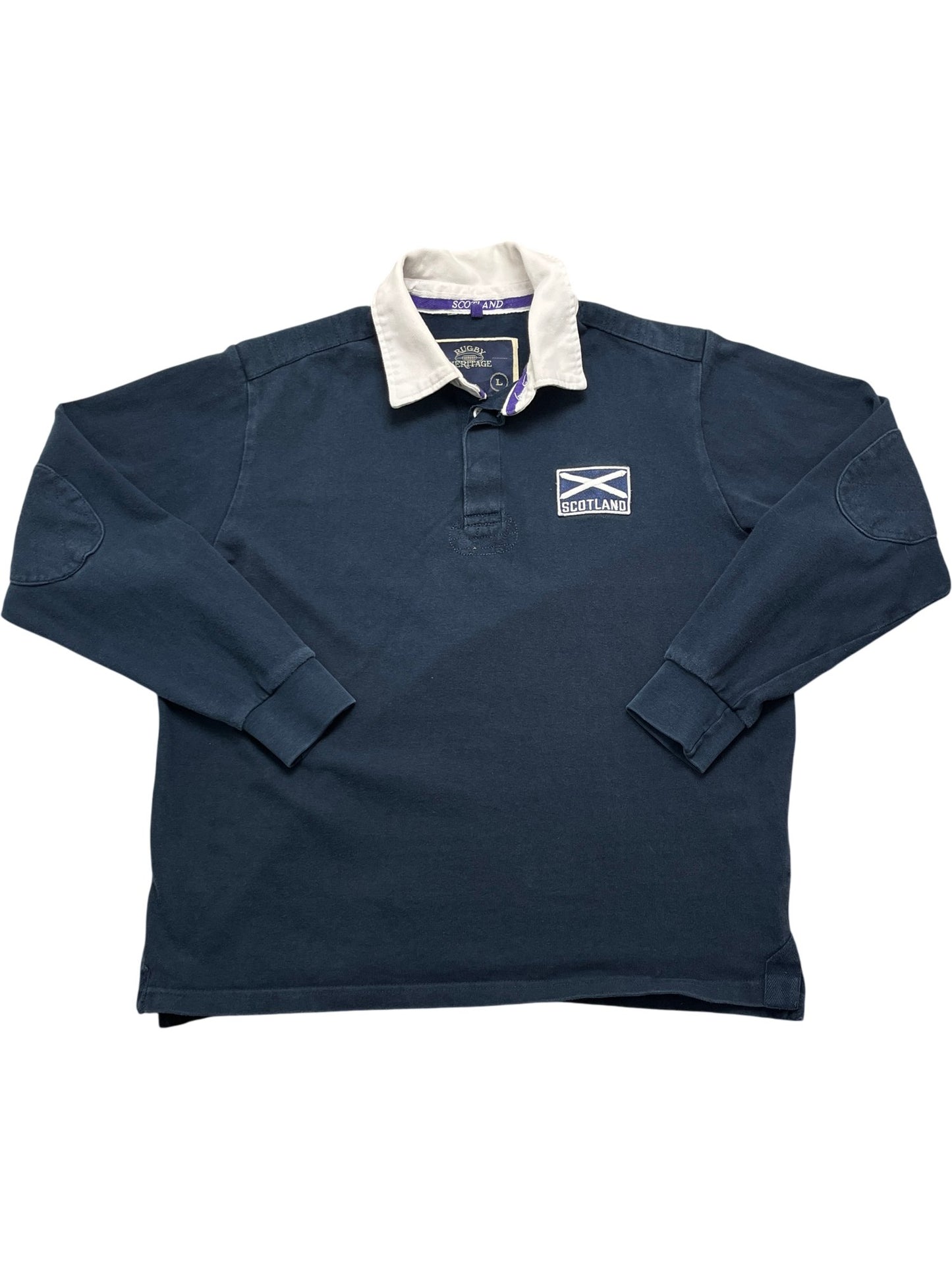 Vintage Navy Rugby Shirt Scotland Flag (L)
