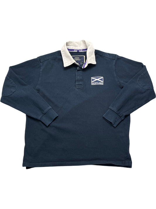 Vintage Navy Rugby Shirt Scotland Flag (L)
