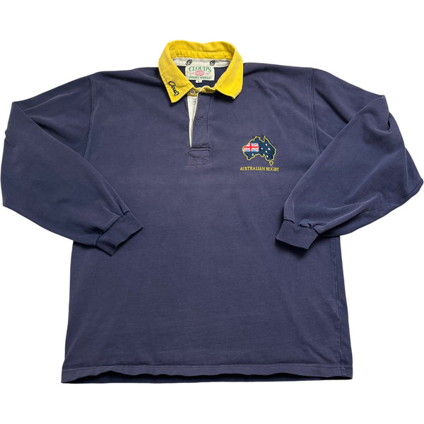 Vintage Blue Clouds Rugby Shirt Australian Rugby (L)
