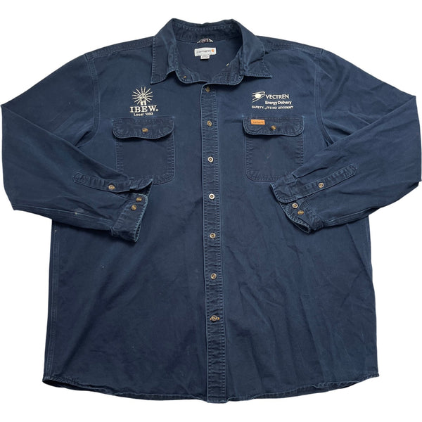 Vintage Navy Carhartt Shirt IBEW Vectren (XXL)