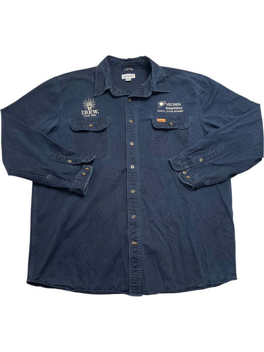 Vintage Navy Carhartt Shirt IBEW Vectren (XXL)