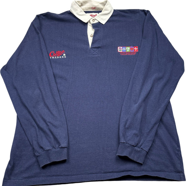 Vintage Navy 5 Nations 90's Cotton Traders Rugby Shirt (L)