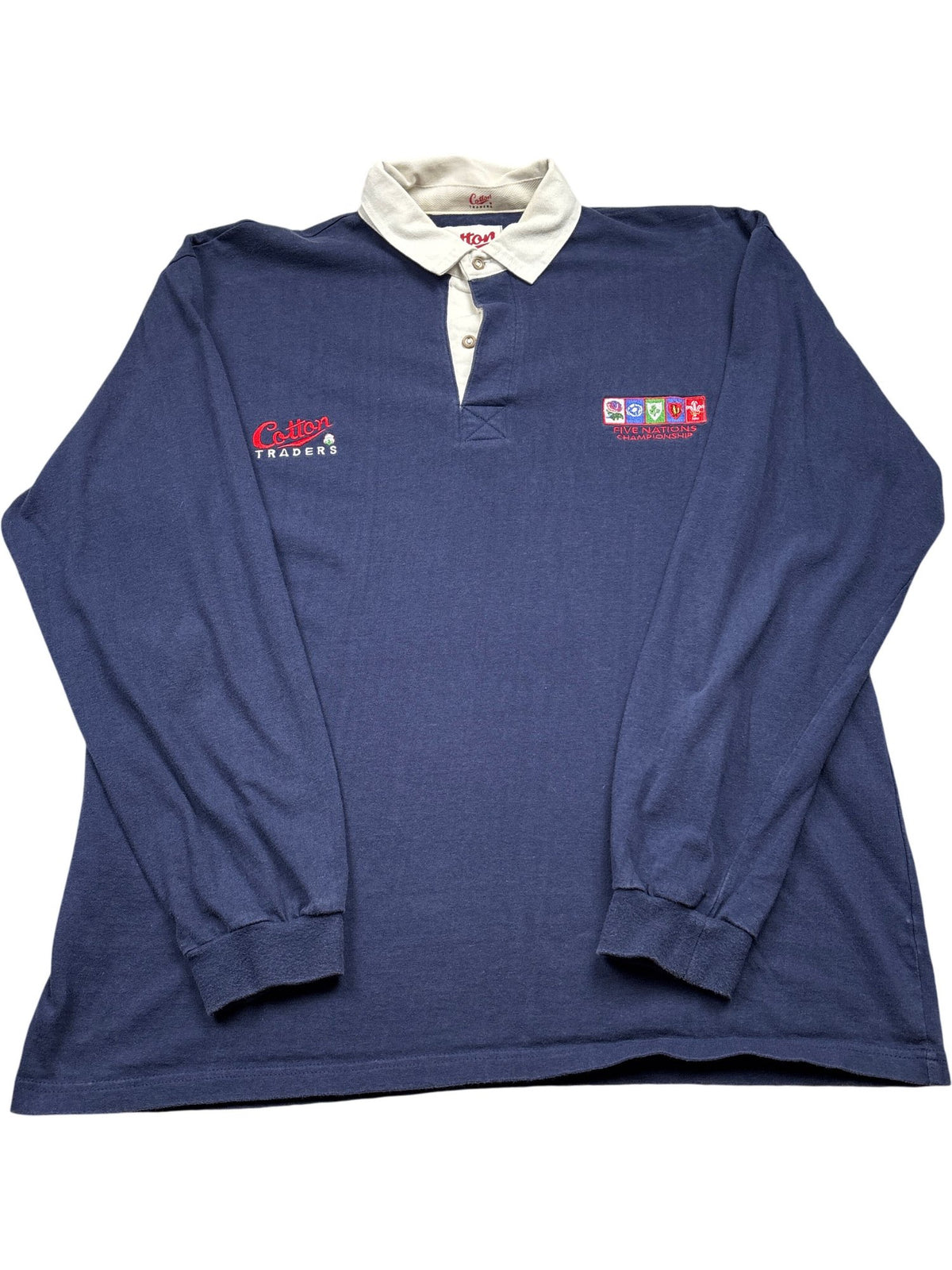 Vintage Navy 5 Nations 90's Cotton Traders Rugby Shirt (L)
