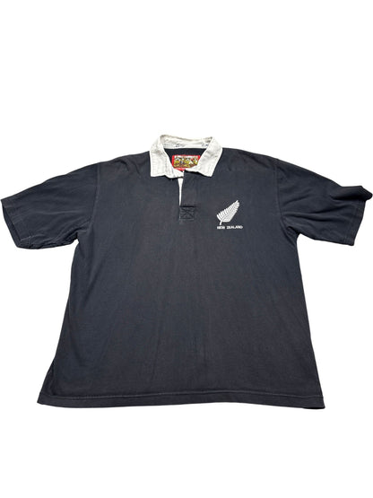 Vintage Black Rugby Shirt New Zealand All Blacks (L)