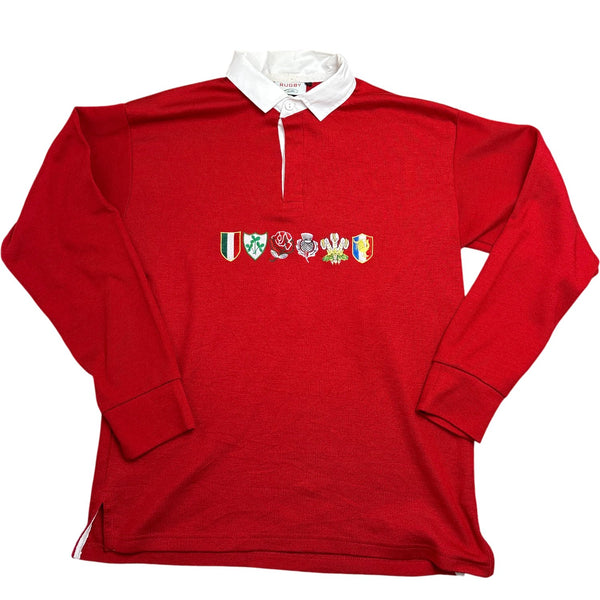Vintage Red Rugby Shirt Long Sleeve 90s (L)
