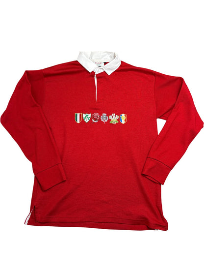 Vintage Red Rugby Shirt Long Sleeve 90s (L)